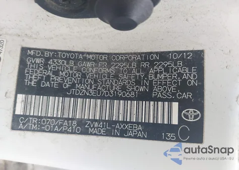 2013 Toyota Prius V Two z USA, uszkodzony, nr VIN JTDZN3EU7D3190681